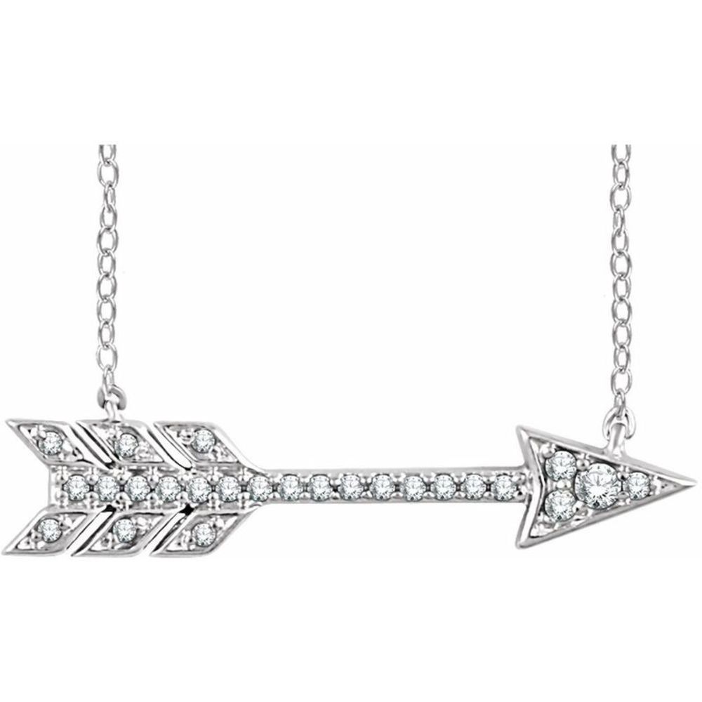 14k White Gold 1/10 Ctw Diamond Horizontal Arrow Necklace, 18 Inch
